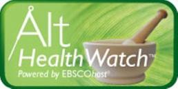 Alt HealthWatch powered by ESBCOhost logo, a white mortar and pestle on a green background