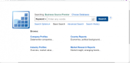 Screenshot of Business Source Premier database homepage