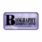 Biography Reference Center, powered by EBSCOhost, black on purple logo