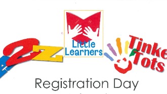 Perry Cook Library's A2Z, Little Learners, and Tinker Tots logos with text reading registration day
