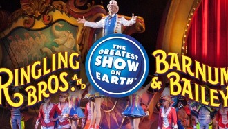 Ringling Brothers and Barnum & Bailey circus promotional picture, featuring text "The Greatest Show on Earth"