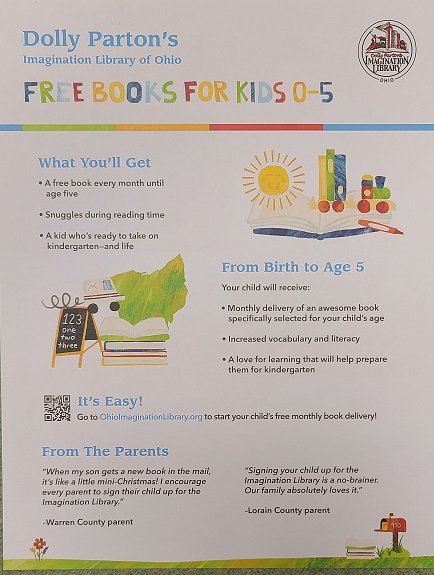 Dolly Parton's Imagination Library of Ohio Free Books for Kids 0-5 program flyer