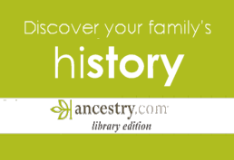 Ancestry Library Edition logo, with text reading discover your family's history