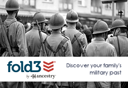 Fold3 logo, with text reading "discover your family's military past"