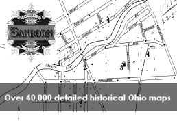 Sanborn maps logo, with text reading " over 40,000 detailed historical Ohio maps"